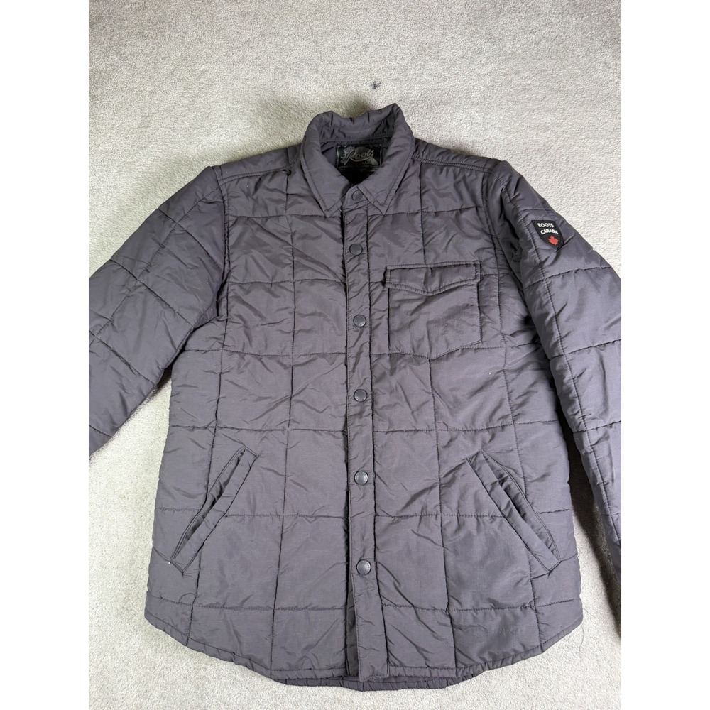 Roots Canada Women's M Charcoal Down Feather Quilted Puffer Snap Warm Jacket*